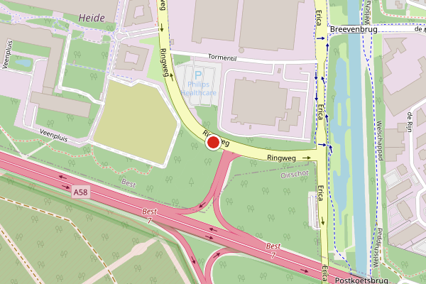 Brandweer-melding op Ringweg, Best op 28 juni, kaart-overzicht