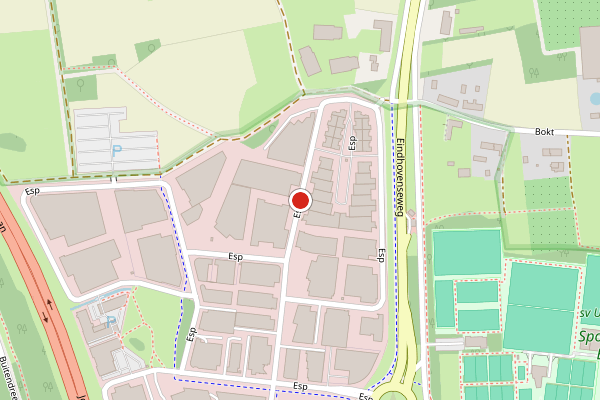 Brandweer-melding op Esp, Eindhoven op 28 juni, kaart-overzicht
