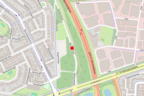 Brandweer-melding op Buitendreef, Eindhoven op 27 juni, kaart-overzicht