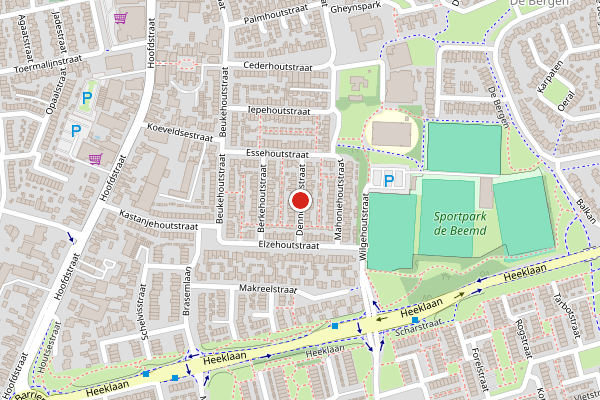 Brandweer-melding op Dennehoutstraat, Helmond op 28 juni, kaart-overzicht