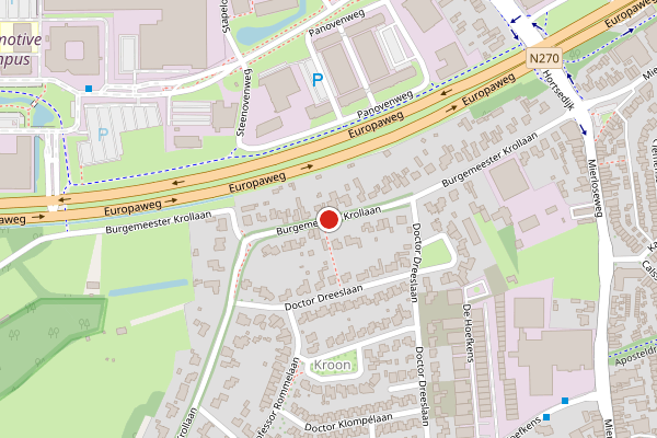Brandweer-melding op Burgemeester Krollaan, Helmond op 28 juni, kaart-overzicht