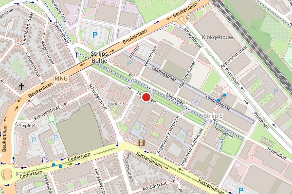 Brandweer-melding op Torenallee, Eindhoven op 30 juni, kaart-overzicht