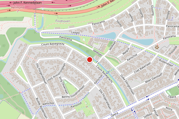 Brandweer-melding op Count Basiegracht, Eindhoven op 12 juli, kaart-overzicht