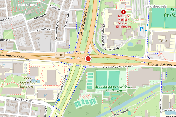 Brandweer-melding op Onze Lieve Vrouwestraat, Eindhoven op 13 juli, kaart-overzicht