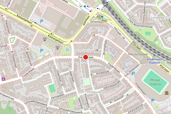 Brandweer-melding op Frederiklaan, Eindhoven op 18 juli, kaart-overzicht