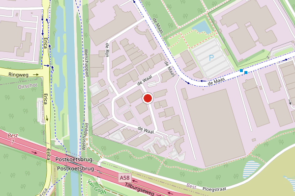 Brandweer-melding op de Waal, Best op 20 juli, kaart-overzicht