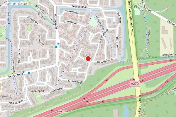 Brandweer-melding op Schietbergen, Nuenen op 3 augustus, kaart-overzicht
