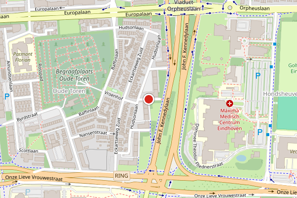 Brandweer-melding op Hudsonlaan, Eindhoven op 3 juni, kaart-overzicht