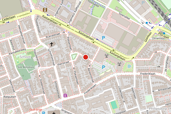 Brandweer-melding op Dennenstraat, Eindhoven op 5 juni, kaart-overzicht