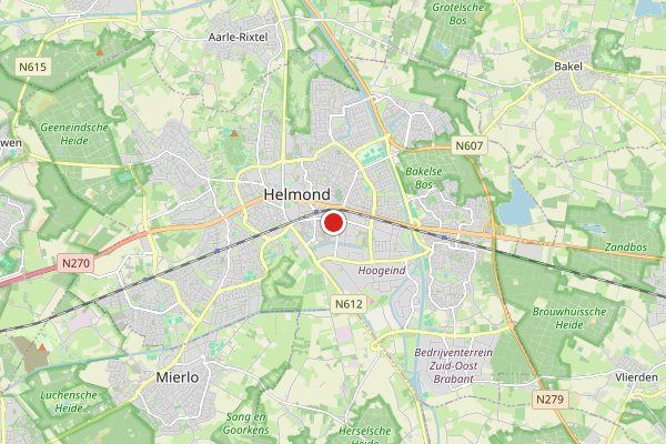Brandweer-melding op Verfwinkel Varenschut, Helmond op 15 juni, kaart-overzicht