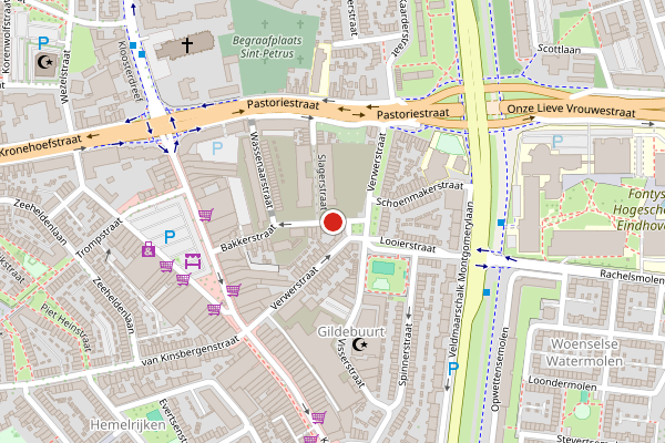Brandweer-melding op Bakkerstraat, Eindhoven op 17 juni, kaart-overzicht