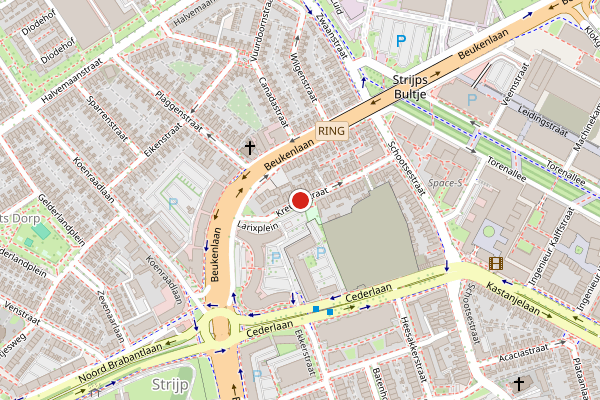 Brandweer-melding op Kreugelstraat, Eindhoven op 18 juni, kaart-overzicht