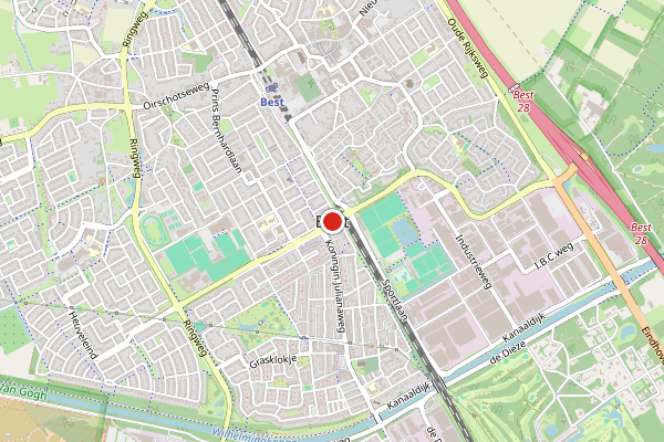 Brandweer-melding op Makro Brem, Best op 25 juni, kaart-overzicht
